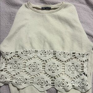 Zara Cream Knit Top with Crochet Detail